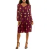 Nina Leonard Balloon Sleeve Drawstring Dress In Burgundy
