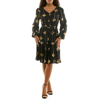 Nina Leonard Balloon Sleeve Drawstring Minidress In Animal Print