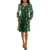 Nina Leonard Balloon Sleeve Drawstring Minidress In Green