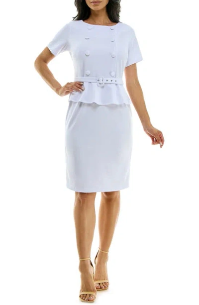 Nina Leonard Belted Peplum Dress In White