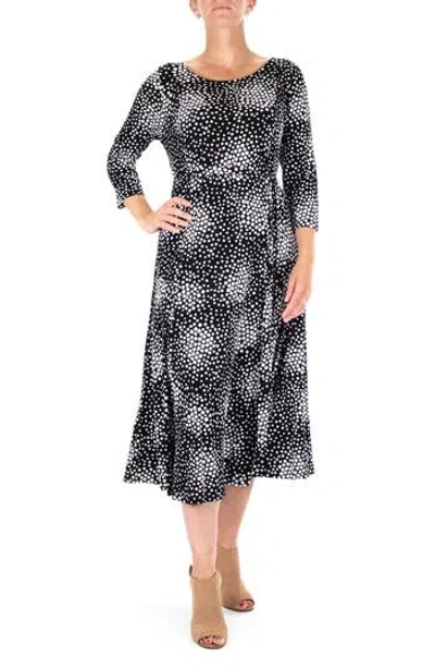 Nina Leonard Boat Neck Midi Dress In Black/white