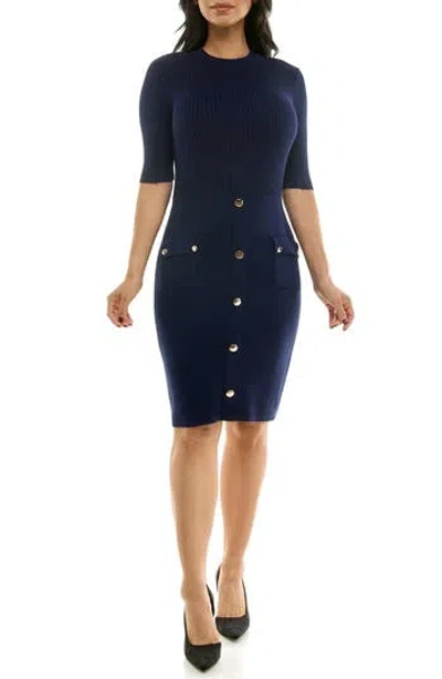 Nina Leonard Body-con Sweater Dress In Navy