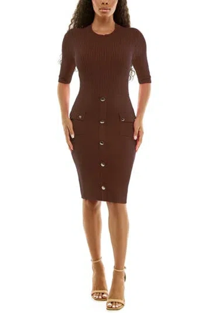 Nina Leonard Body-con Sweater Dress In Brown