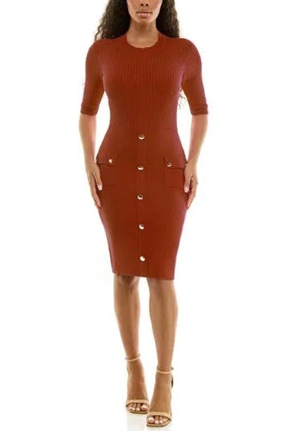 Nina Leonard Body-con Sweater Dress In Brown