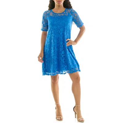 Nina Leonard Burnout Trapeze Dress In Blue