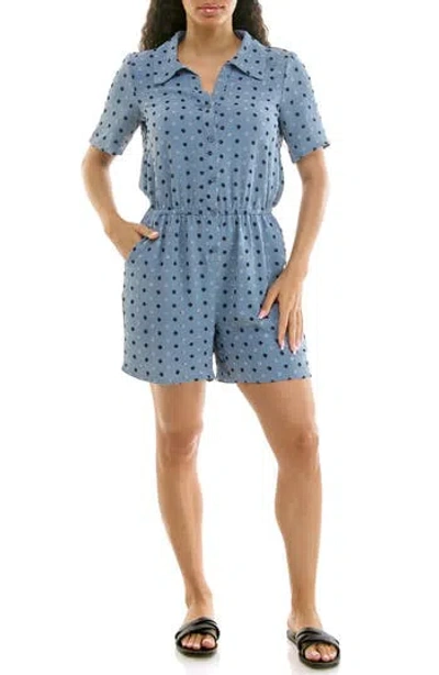 Nina Leonard Button Front Romper In Denim Multi