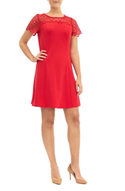 Nina Leonard Cap Sleeve A-line Dress In Cherry