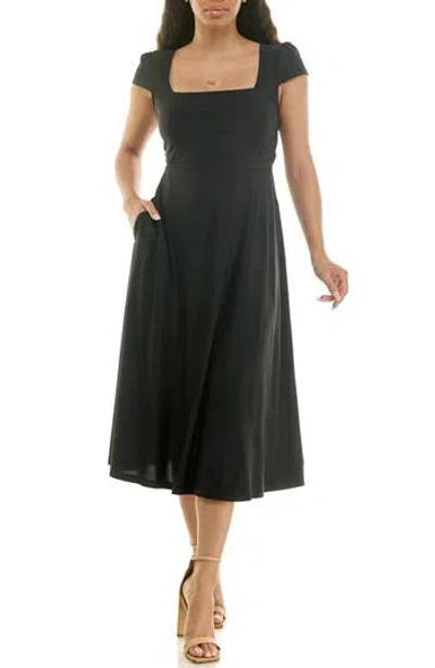 Nina Leonard Cap Sleeve Fit & Flare Dress In Black