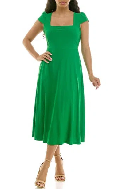 Nina Leonard Cap Sleeve Fit & Flare Dress In Green