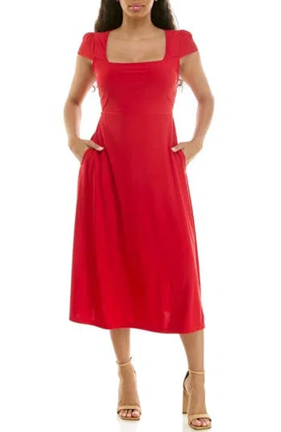 Nina Leonard Cap Sleeve Fit & Flare Dress In Red