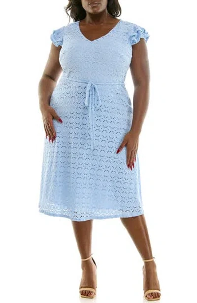 Nina Leonard Cap Sleeve Lace Fit & Flare Dress In Blue
