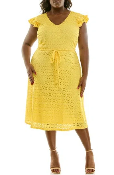 Nina Leonard Cap Sleeve Lace Fit & Flare Dress In Lemon
