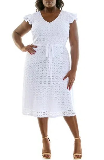 Nina Leonard Cap Sleeve Lace Fit & Flare Dress In White