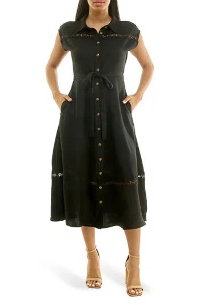Nina Leonard Cap Sleeve Lace Trim Midi Shirtdress In Green