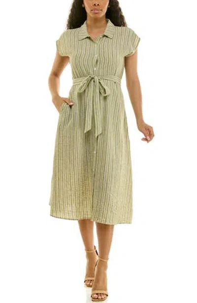 Nina Leonard Cap Sleeve Shirtdress In Green