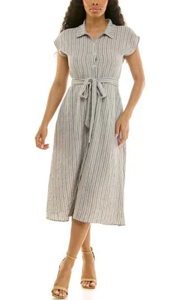 Nina Leonard Cap Sleeve Shirtdress In Gray