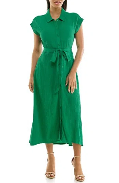 Nina Leonard Cap Sleeve Shirtdress In Spring Forest