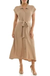 Nina Leonard Cap Sleeve Shirtdress In Tan