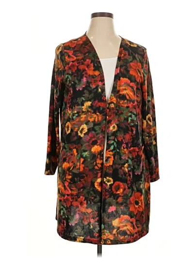 Pre-owned Nina Leonard Cardigan Sweater In Orange