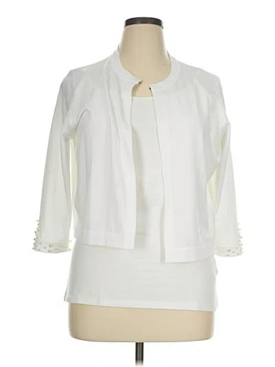 Pre-owned Nina Leonard Cardigan Sweater In White