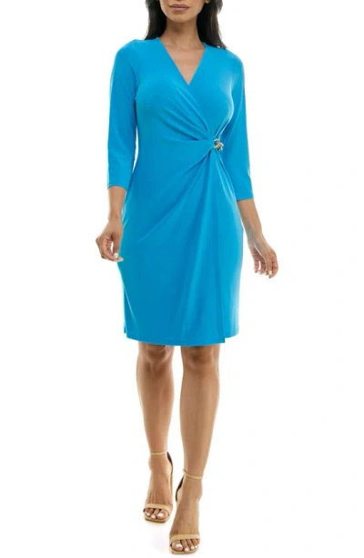 Nina Leonard Chain Faux Wrap Dress In Blue