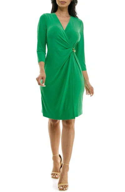 Nina Leonard Chain Faux Wrap Dress In Green