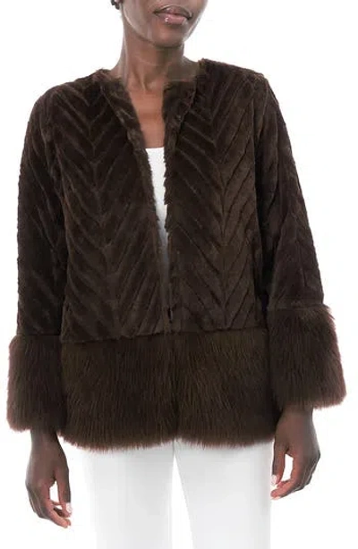 Nina Leonard Chevron Faux Fur Long Sleeve Bolero In Brown