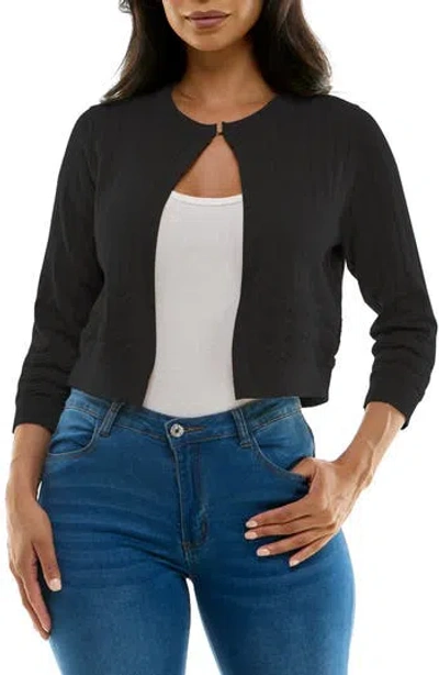 Nina Leonard Chevron Pointelle Knit Bolero In Black