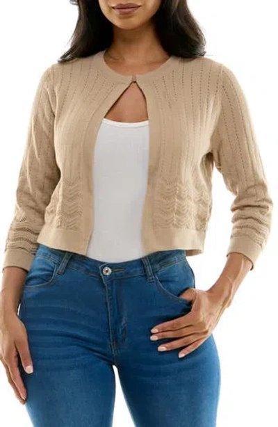 Nina Leonard Chevron Pointelle Knit Bolero In Tan