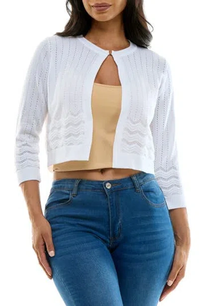 Nina Leonard Chevron Pointelle Knit Bolero In White