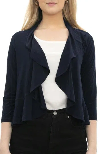 Nina Leonard Chiffon Ruffle Bolero In Navy