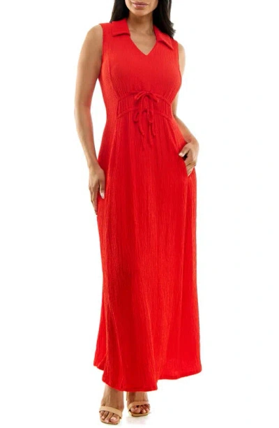 Nina Leonard Collared Maxi Dress In Candy Apple
