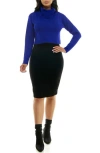 Nina Leonard Colorblock Long Sleeve Sweater Dress In Black/deep Sapphire