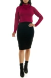 Nina Leonard Colorblock Long Sleeve Sweater Dress In Sangria/black