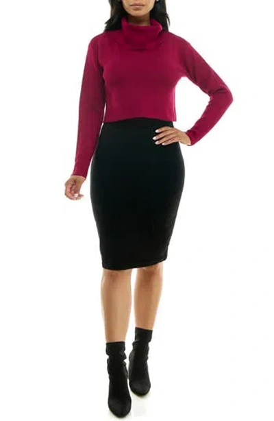 Nina Leonard Colorblock Long Sleeve Sweater Dress In Sangria/black