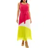 Nina Leonard Colorblock Pleated Chiffon Maxi Dress In Multi