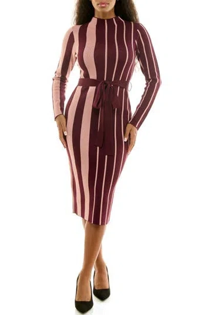 Nina Leonard Colorblock Stripe Sweater Dress In Purple
