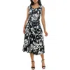 Nina Leonard Crewneck Sleeveless Midi Dress In Black/ivory Combo