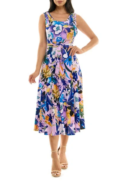 Nina Leonard Crewneck Sleeveless Midi Dress In Multi