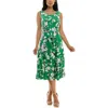 Nina Leonard Crewneck Sleeveless Midi Dress In True Green/ivory