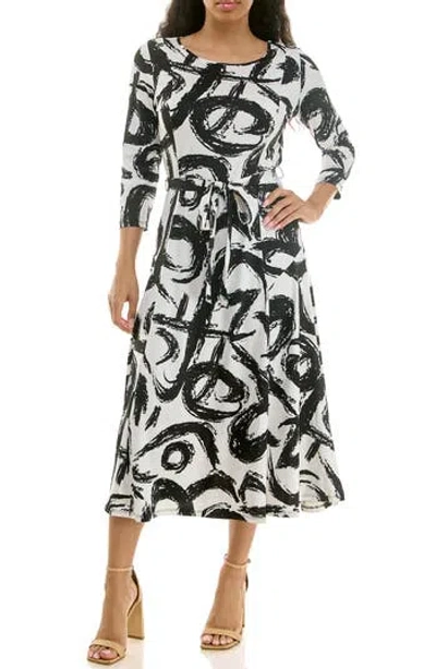 Nina Leonard Crewneck Three-quarter Sleeve Midi Dress In Multi
