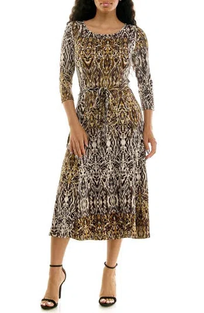 Nina Leonard Crewneck Three-quarter Sleeve Midi Dress