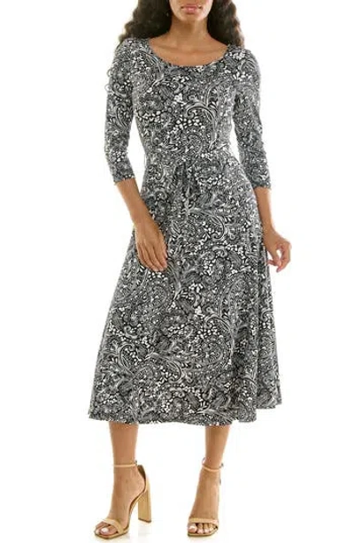 Nina Leonard Crewneck Three-quarter Sleeve Midi Dress In Multi