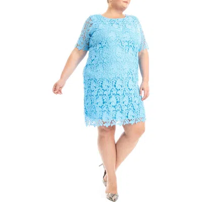 Nina Leonard Crochet Lace Sheath Dress In Carolina Blue