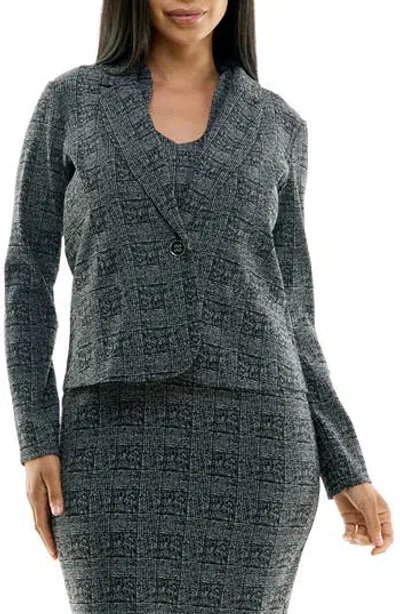 Nina Leonard Crop Long Sleeve Blazer In Black/grey