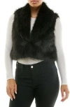 Nina Leonard Cropped Collared Faux Fur Vest In Black