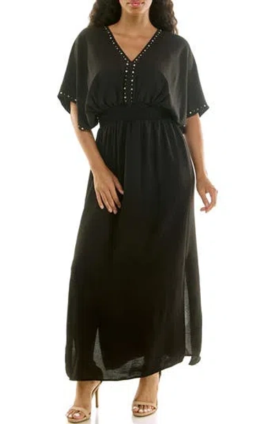 Nina Leonard Crystal Maxi Dress In Black
