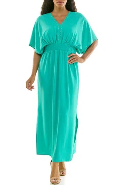 Nina Leonard Crystal Maxi Dress In Green
