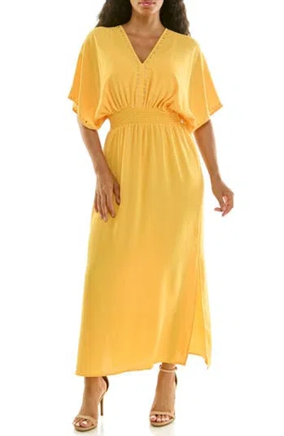 Nina Leonard Crystal Maxi Dress In Yellow
