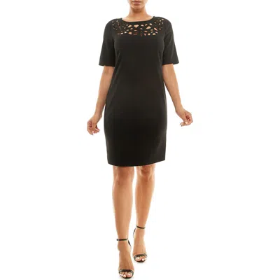 Nina Leonard Cutout Elbow Sleeve Sheath Dress In Black